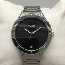 Guess Mens Watch 44mm Black Dial Silver Steel Bracelet Dress New Battery 8.25"