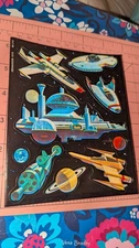 Vintage Dennison Stickers Fast Spaceships Rockets Planets 1 Sheet READ 