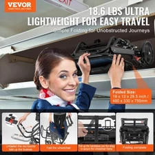 VEVOR Wheelchair, Aluminum Alloy Ultra-Lightweight Transport Chair for Adults, F