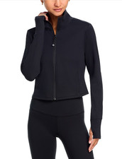 Aqua Women Cropped Full Zip Mock Neck Jacket Black Size L