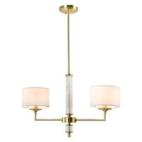 Kronleuchter LüSter HäNgelampe L: 72 Cm Metall Stoff Glas 2X E14 In Messing Weiß