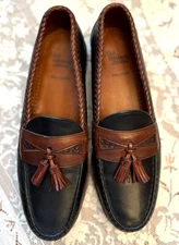 Allen Edmonds Maxfield Loafers Sz 13 Black Brown Leather Tassel Braided Shoes EC