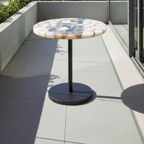 15" Round Quartz & Multicolor Agate Table – Stone Inlay Coffee Table Luxe Decors - Image 2 of 4