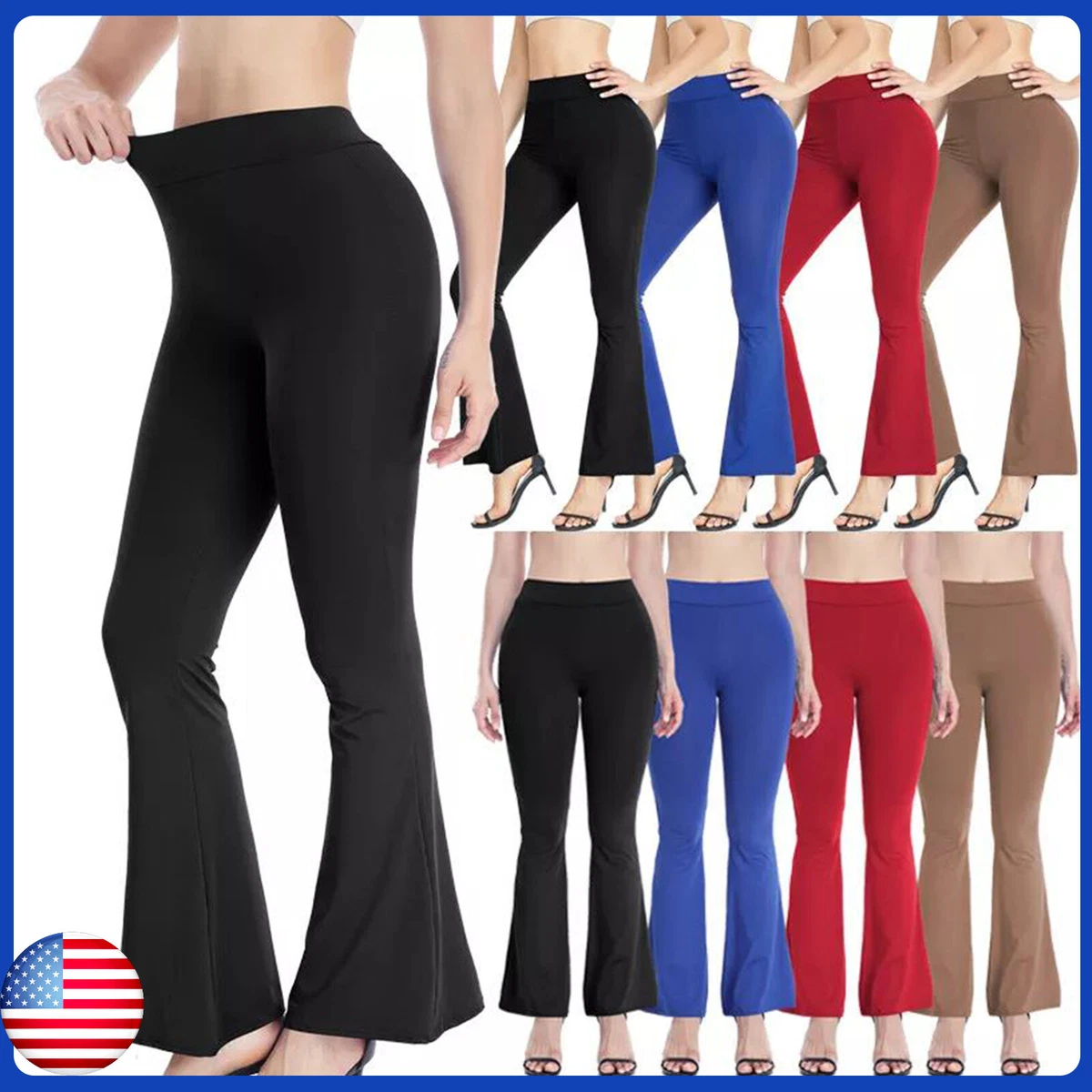 Women High Waist Foldover Yoga Pants Bootcut Flare Wide Leg