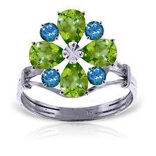 Brand New 2.43 CTW 14K Solid White Gold Ring Natural Peridot Blue Topaz
