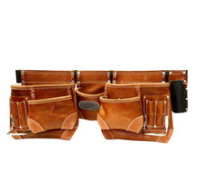 Brown Professional Double Nail Tool Pouch With 10 Pockets & 2 Hammer Holders
