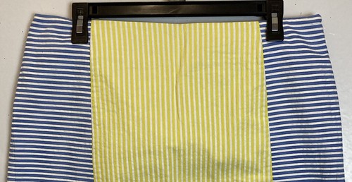 Vineyard Vines Mini Skirt Womens Size 8 Yellow Blue Striped Seersucker Preppy - Picture 2 of 8