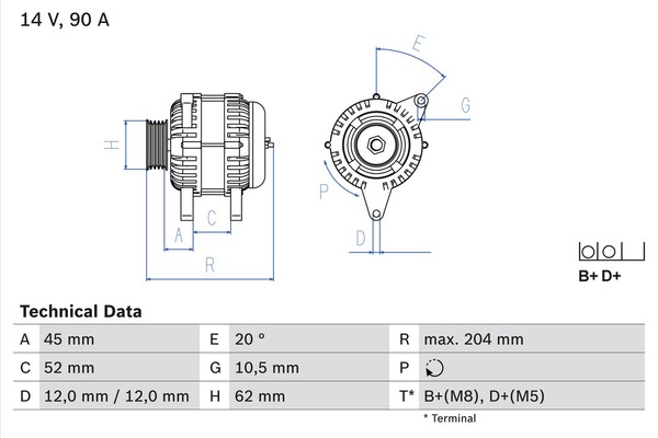 Bosch Lichtmaschine Generator 90A 14V FüR Fiat Stilo 1.9 D Multijet-image