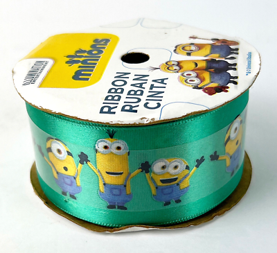 NEW Despicable Me MINIONS Print Green Satin Ribbon - 1.5