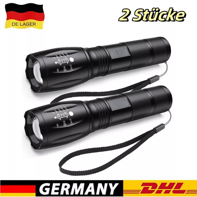 2 X Taschenlampe LED Super Hell Zoom Taktisches Fackel Lumen Akku DHL~