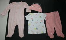 New Carter's 3m Girls 4 Piece Layette Outfit Hat Top Pants Pajamas Butterfly 