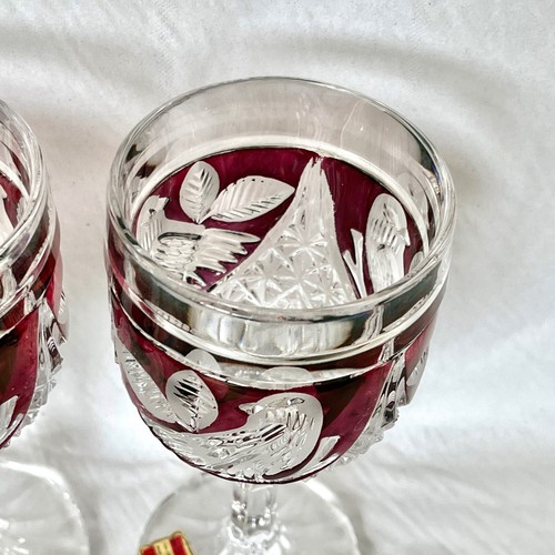 Hofbauer Bleikristall Goblets Lead Crystal Glass Pair Birds  German Wedding Gift - Afbeelding 2 van 8