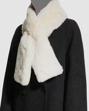 $85 Surell Women Ivory Faux-Fur Acrylic Rex Rabbit Pull-Through Scarf One Size