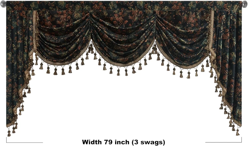 Cenefa de terciopelo cascada con estampado floral para sala de estar, habitación gruesa pesada oscurecimiento Foto 4 de 4
