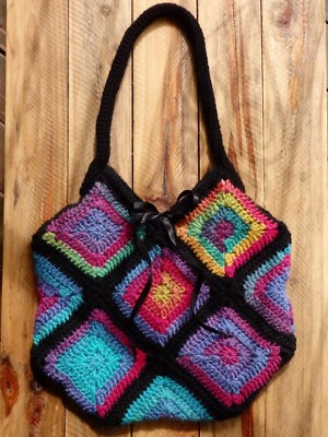 Colourful Geometric Crochet Hobo Bag/Purse - Handmade/Unique - Boho, Gypsy, Hipp