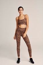 Varley Leggings Legging Century Clay zebra print stretch Brown Dry Wick S NEW