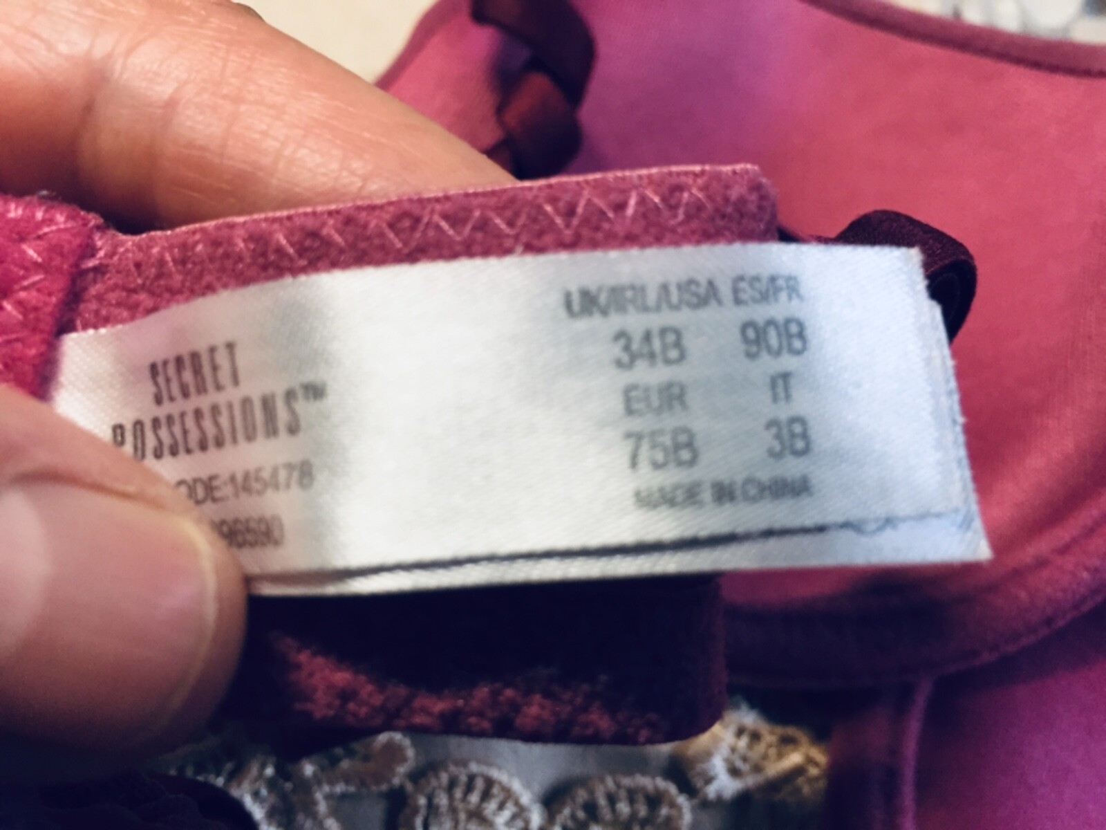 Bra  SECRET POSSESSIONS Size us 32b it2b eu70b fuschia padedd underwired image 6