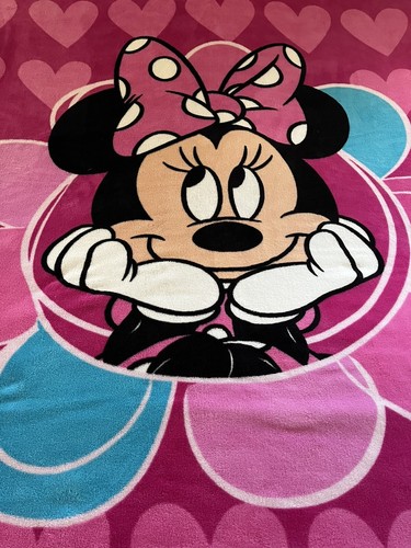 Rare Disney Minnie Mouse Fleece Throw Blanket Pink 82 X 65 Hearts - 第 3/4 張圖片