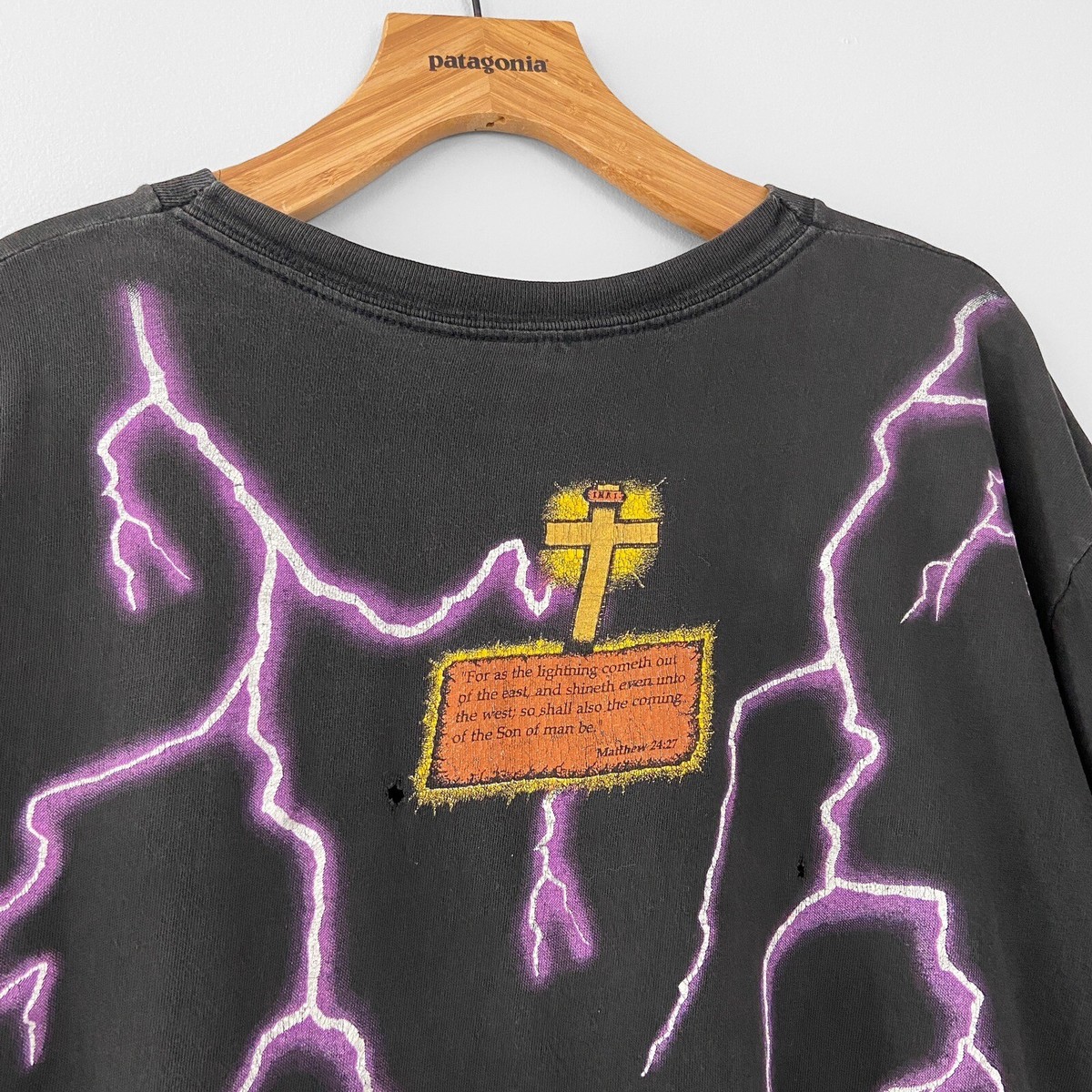 Vintage 90s Jesus Lightning T Shirt American Thunder Faded Worn XL