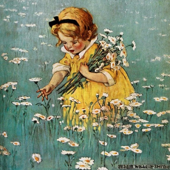 Gathering Flowers in the Meadow Blank Greeting Card with Envelope