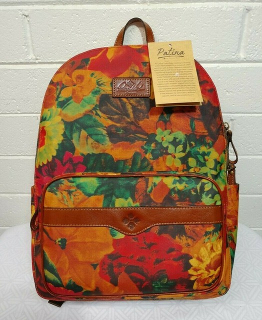 PATRICIA NASH GENOA FLORAL BACKPACK PATINA COATED LINEN CANVAS MULTI