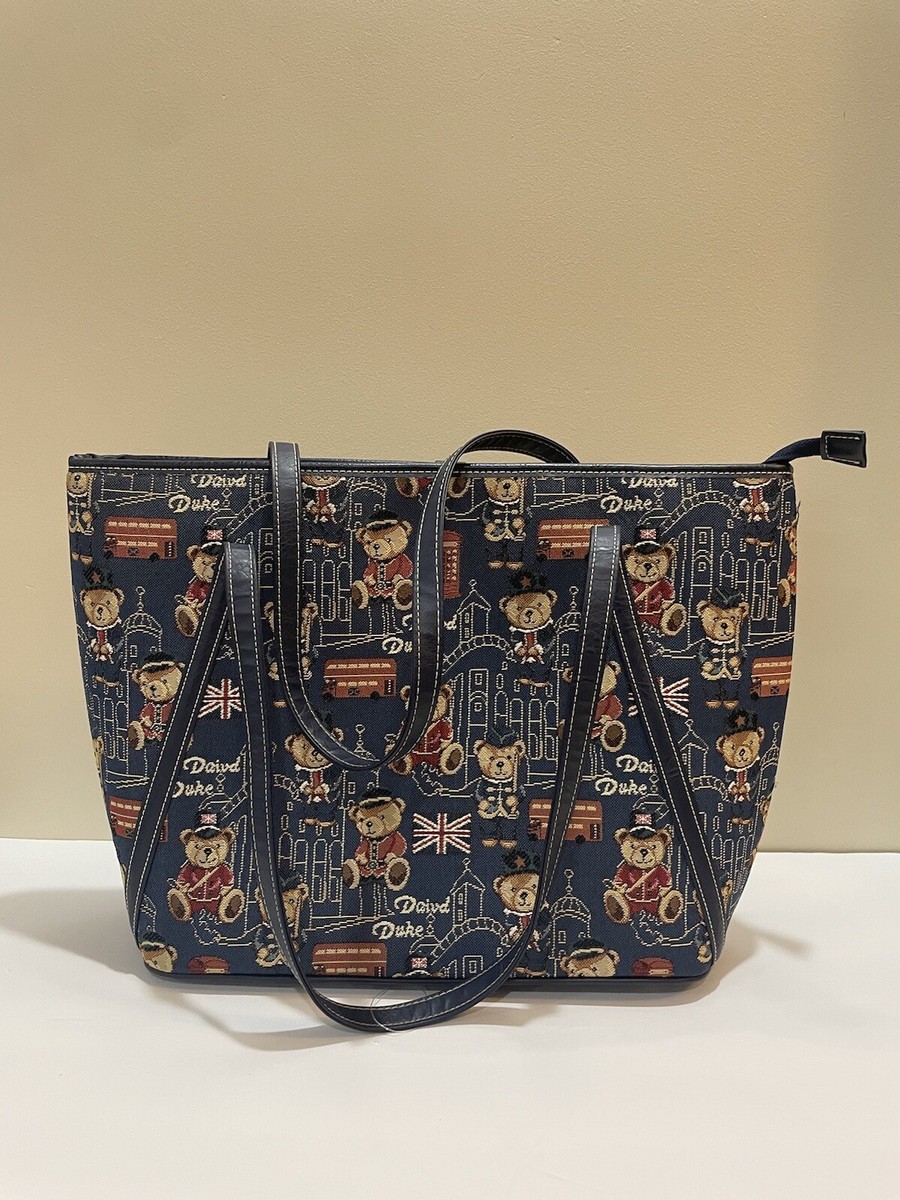 Daivd Duke Bears of London Tote Bag Tapestry Fabric Faux Leather