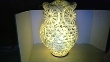 LIGHT UP OWL Gold/White Figurine Lamp 10.5" Tall 3 AAA Batteries WORKS GREAT WOW