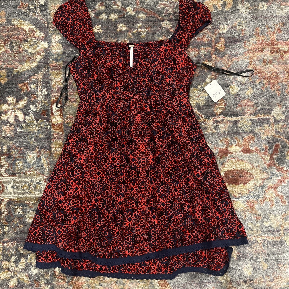 mini dark red hoco dress Short Red Glitter-Print Homecoming Dress with Cut Out Red / 5