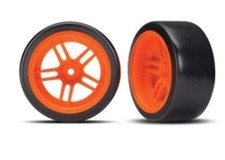 Traxxas TRA8377A Tires and wheels, assembled, glued split-spoke orange wheels,