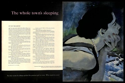 1950 The Whole Towns Sleeping Vintage PRINT ART Al Parker Woman Night