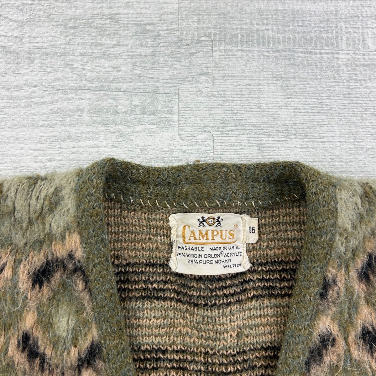 トップス 60s vintage mohair cardigan campus XL トップス 60s vintage mohair cardigan campus XL 60s vintage