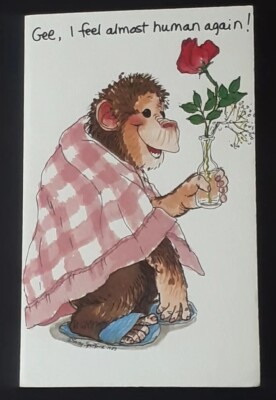 Unused Suzy's Zoo Greeting Card & Env Monkey In Flipflops Thanks for Good Wishes