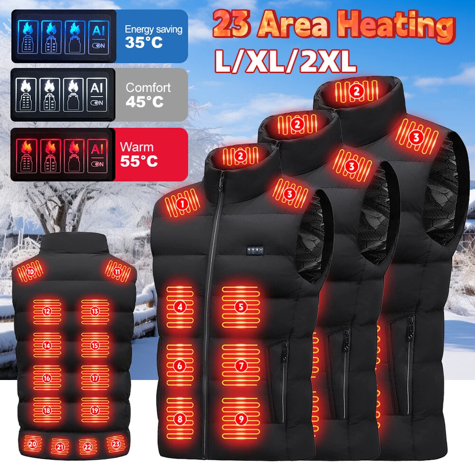 NEW Electric USB Heated Vest Jacket With Battery Men Women Heating Thermal Coat - Image 2 of 4