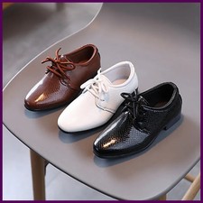Boy Leather Shoe Black White Versatile Children's Flats for School