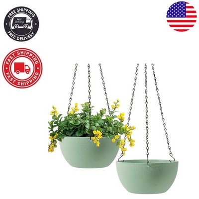 Stylish 2-Pack Green Hanging Planters with Drainage - Perfect for Home Decor