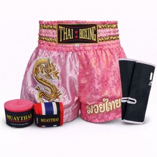 Kids Muay Thai Fight Boxing Shorts Dragon Grappling Thai Flag Starter Kit Set