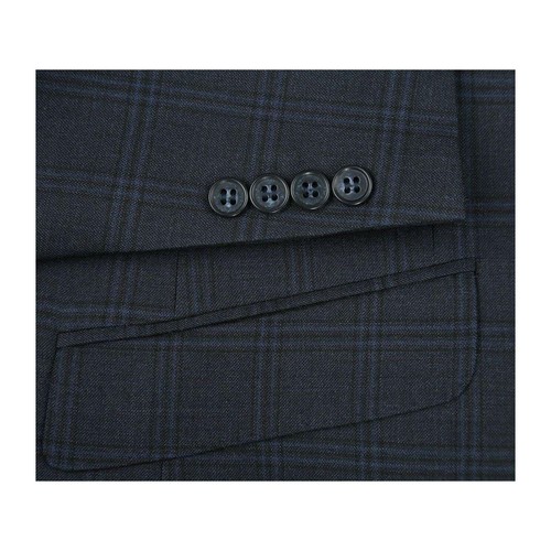 Traje de hombre Renoir Super 140 lana ventilación lateral calce ajustado inglés a cuadros 559-3 azul marino - Imagen 7 de 21