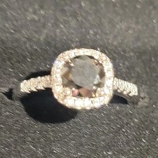 Cushion Black stone Halo Engagement Ring in silver with moissanite Accents