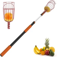 26FT Reach Fruit Picker, Apple Picker Pole with Basket Telescoping Tool 