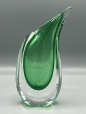 Sommerso Art Murano Green Clear Tear Drop Teardrop Bud Vase 6"