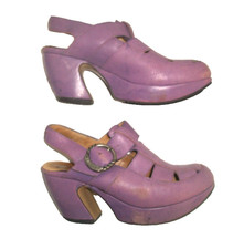 John Fluevog Lavendar Leather Slingback Platform Heels w Logo Buckle 10M
