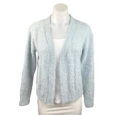 Sweet & Sinful Blue Mohair Eyelash Knit Fuzzy Fur Cardigan Sweater Top Size S