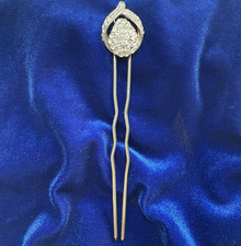 Vintage Rhinestone Hair Pin Double Prong One of a Kind Bridal Elegant EXC