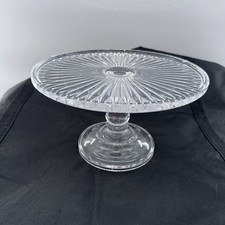 Vintage Crystal Cut Glass Cake Stand Heavy Clear 11.5  x 6.75  Pedestal Stunning