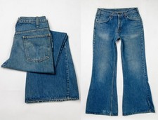 1970s Perfectly Distressed Elephant Bell Bottom Plain Pocket Hippie Jean 31 x 31