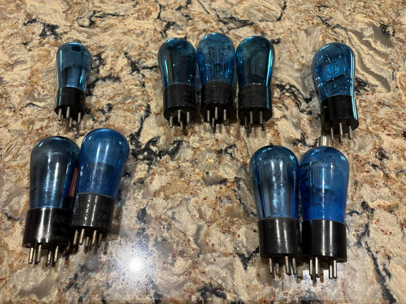 Vintage Arcturus Blue tubes for display, 9 total