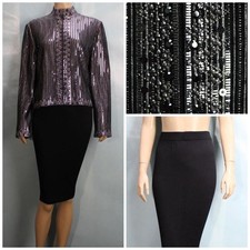 St. John Evening Black White Jacket Skirt L Size 12 10 2pc Suit Studded Shimmer
