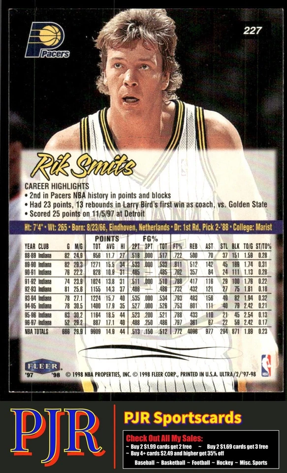 Rik Smits 1997-98 Ultra #227 Indiana Pacers - Image 2 of 2