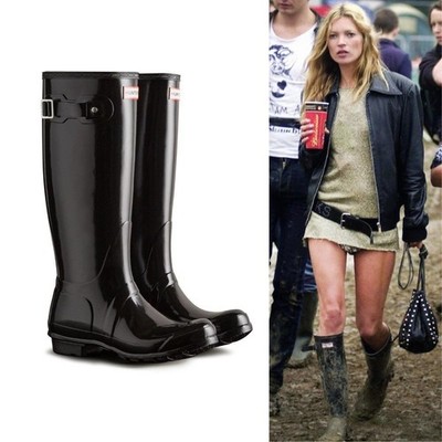 Hunter Womens Original Tall Gloss Rain Boots Wellies US6 Black