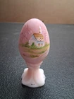 VTG Fenton QVC Pink Roselene HP Church In Woods Art Glass Egg LE 566/1500 #7